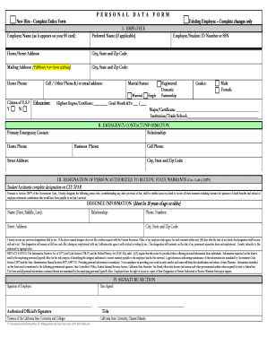 California State University Personal Data Form