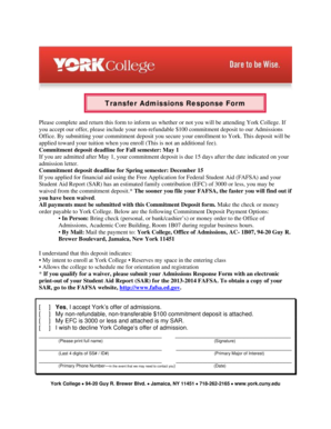 Transfer Admissions Response Form