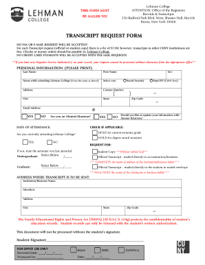 Lehman College Transcript Request Form