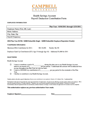 Health Savings Account Payroll Deduction Form