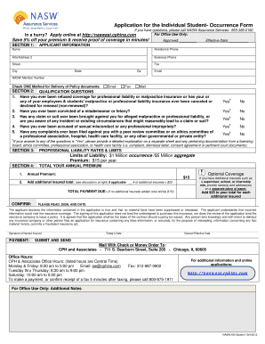 NASW Student Professional Liability Insurance Application