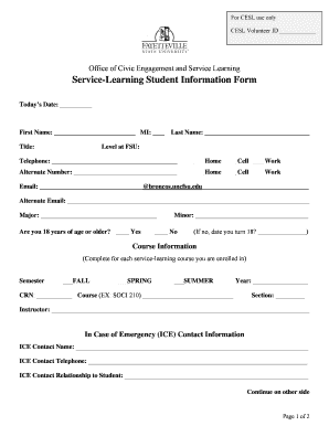 Service-Learning Student Information Form