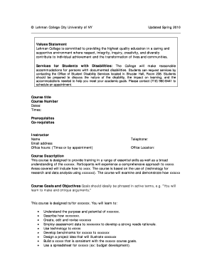 Lehman College Course Syllabus Template