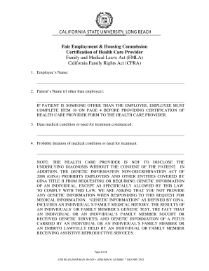 California FMLA CFRA Certification of Health Care Provider
