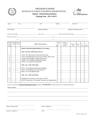 Bachelor of Science in Business Administration Program Planner