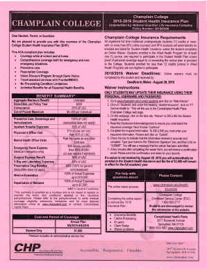 Champlain College Student Health Insurance Waiver Form