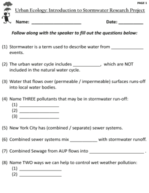Stormwater Research Project Worksheet