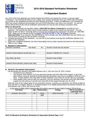 2015-2016 FAFSA Verification Worksheet