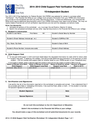2014-2015 Child Support Verification Worksheet