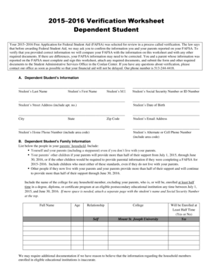 2015–2016 Verification Worksheet