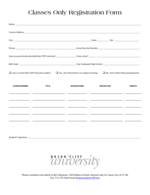 Briar Cliff University Registration Form