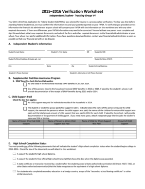 2015–2016 Verification Worksheet