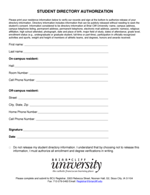 Student Directory Authorization Form
