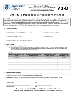 2014-2015 Dependent Verification Worksheet