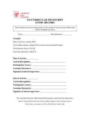 Co-Curricular Transcript Entry Record