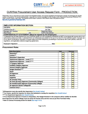 CUNYfirst Procurement User Access Request Form