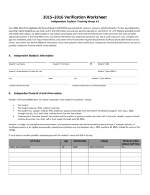 2015–2016 Verification Worksheet