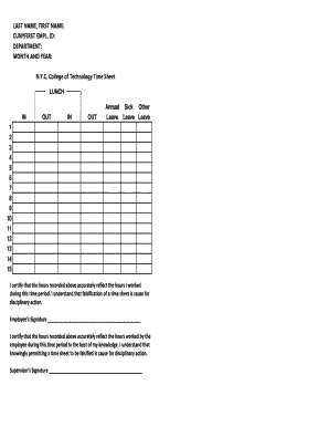 N.Y.C. College of Technology Time Sheet