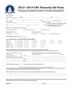 CBC Financial Aid Form