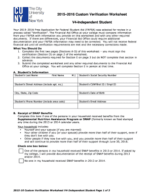 2015-2016 Custom Verification Worksheet