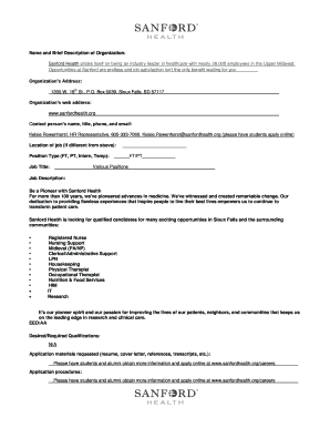 Sanford Health Job Application Form