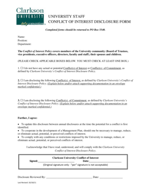Clarkson University Conflict of Interest Disclosure Form