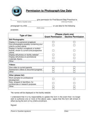 Permission to Photograph/Use Data