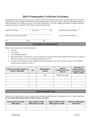 2014-15 Independent Verification Worksheet