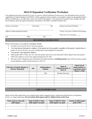 2014-15 Dependent Verification Worksheet