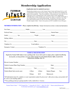 Furman Fitness Center Membership Application