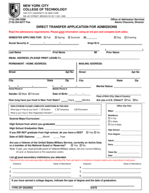 Direct Transfer Application for Admissions