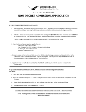 York College Non-Degree Admission Application