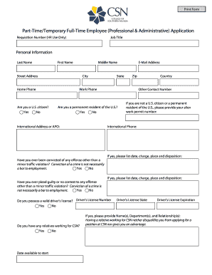 Part-Time/Temporary Full-Time Employee Application