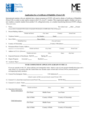 Certificate of Eligibility Form I-20 Application