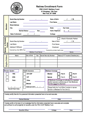 PSC-CUNY Retiree Enrollment Form