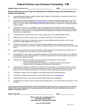 Federal Perkins Loan Entrance Counseling Form