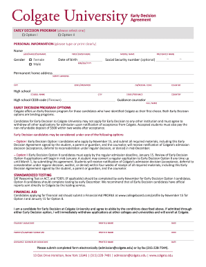 Colgate University Early Decision Agreement
