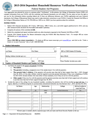 2015-2016 Dependent Household Resources Verification Worksheet