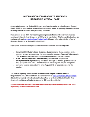 Graduate Student Medical Requirements Form