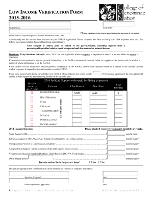 Low Income Verification Form