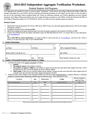 2014-2015 Independent Aggregate Verification Worksheet