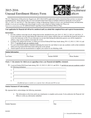 Unusual Enrollment History Form