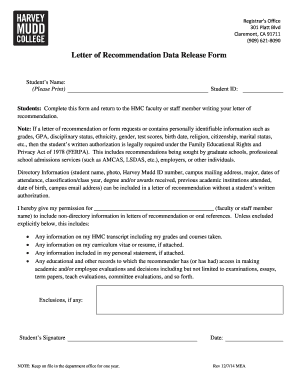 Letter of Recommendation Data Release Form