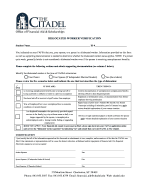 Dislocated Worker Verification Form