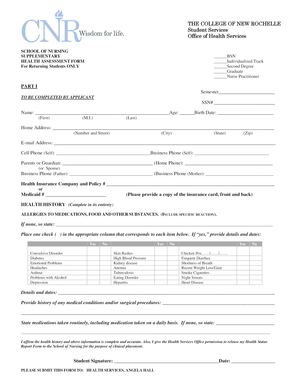 College of New Rochelle Health Assessment Form