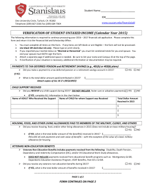 Verification of Student Untaxed Income Form