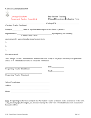 Clinical Experience Evaluation Form