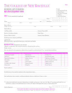 Health Assessment Form for Nursing Students