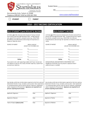 2016-2017 Income Certification Form
