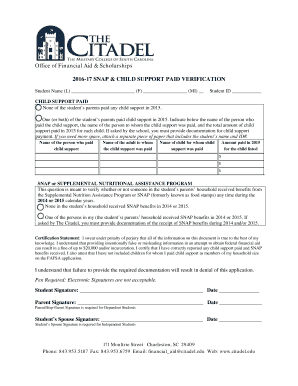 2016-17 SNAP & Child Support Verification Form